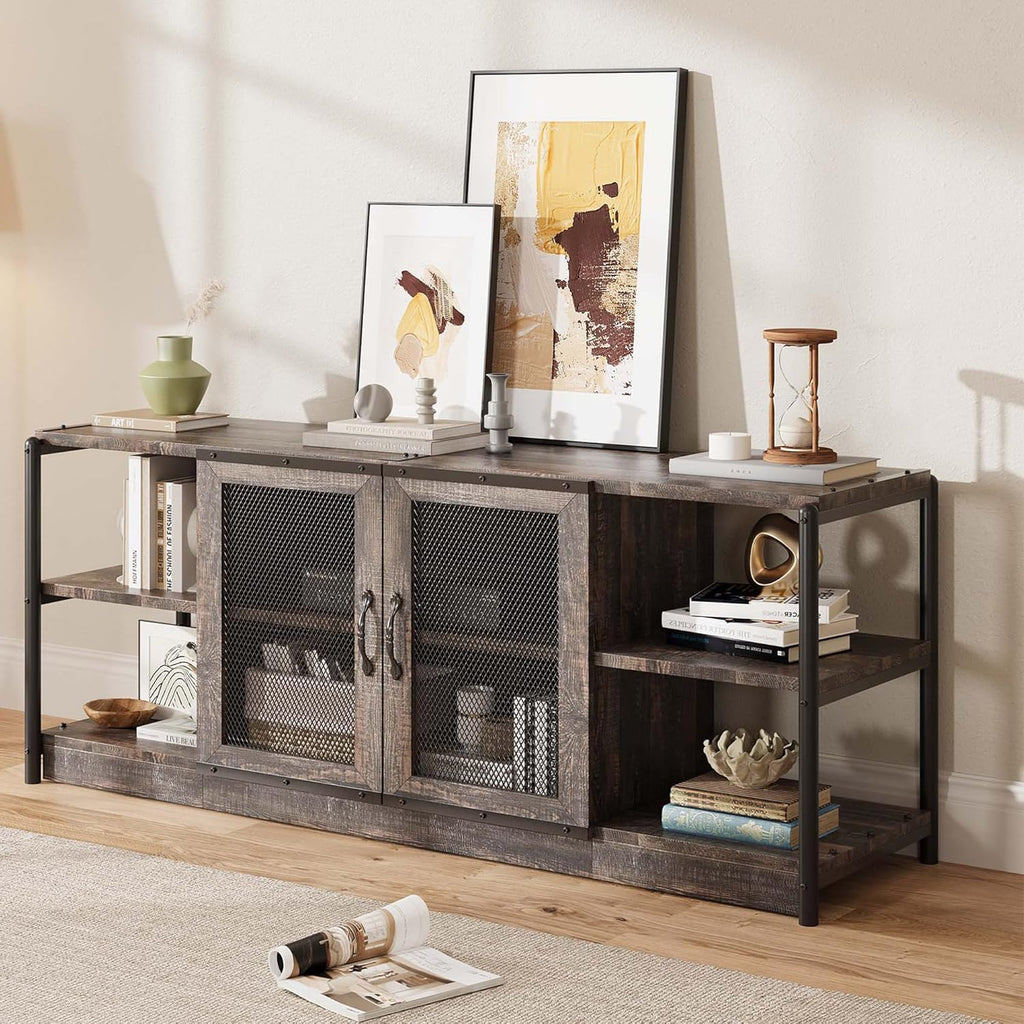 IDEALHOUSE Farmhouse TV Stand for 65/75 inches TVs, Entertainment Center with Storage Cabinet, Industrial Media Console Cabinet Table, Living Room Media Furniture, Rustic Oak