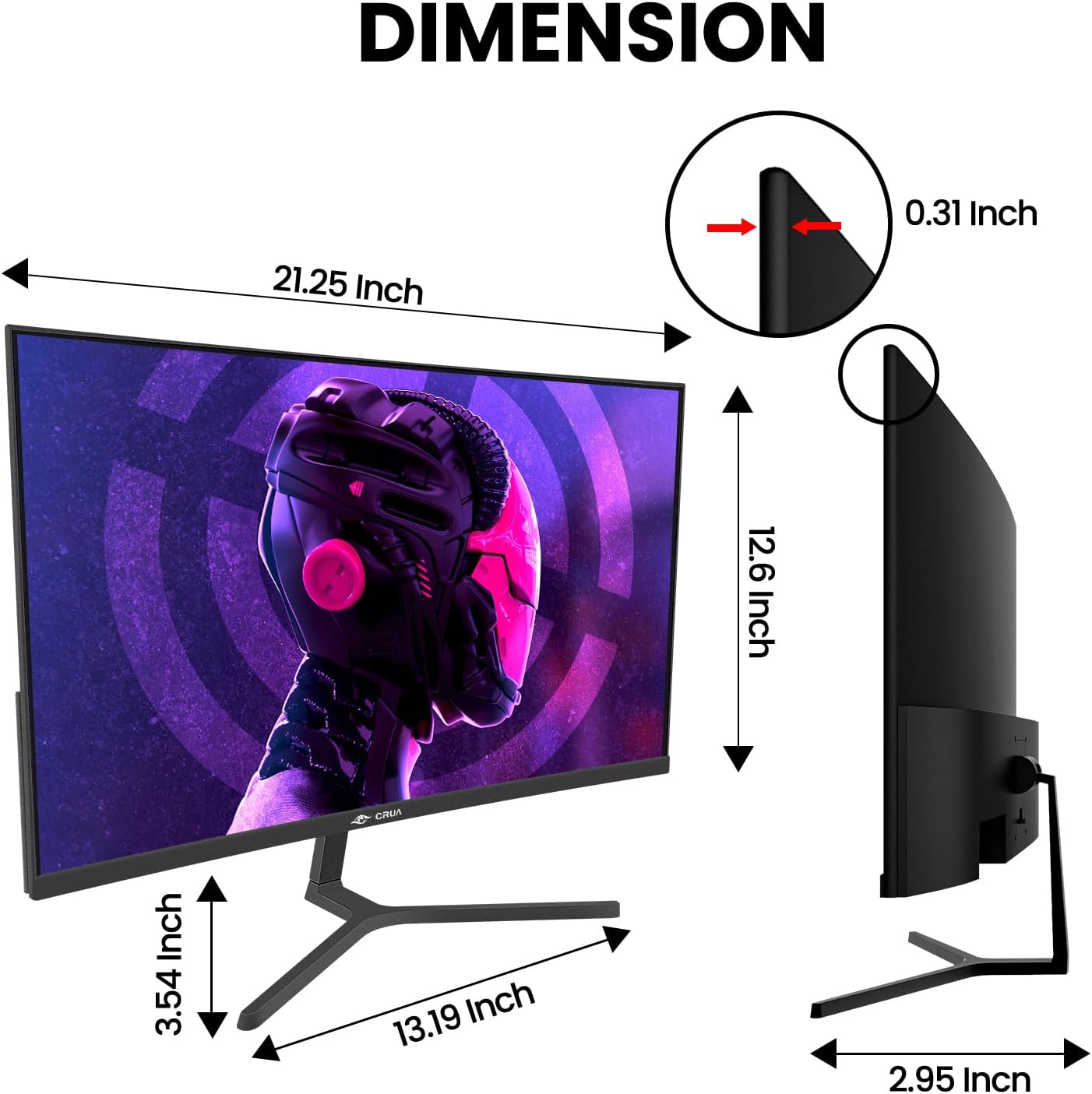 CRUA 24” 240Hz Gaming Monitor, Curved FHD 1920 x 1080P, Built-in Speakers, Support 120% sRGB, AMD FreeSync, Low Motion Blur, Wall Mount Installs Compatible, for Office and Games(HDMI 2.0&DP 1.4)–Black
