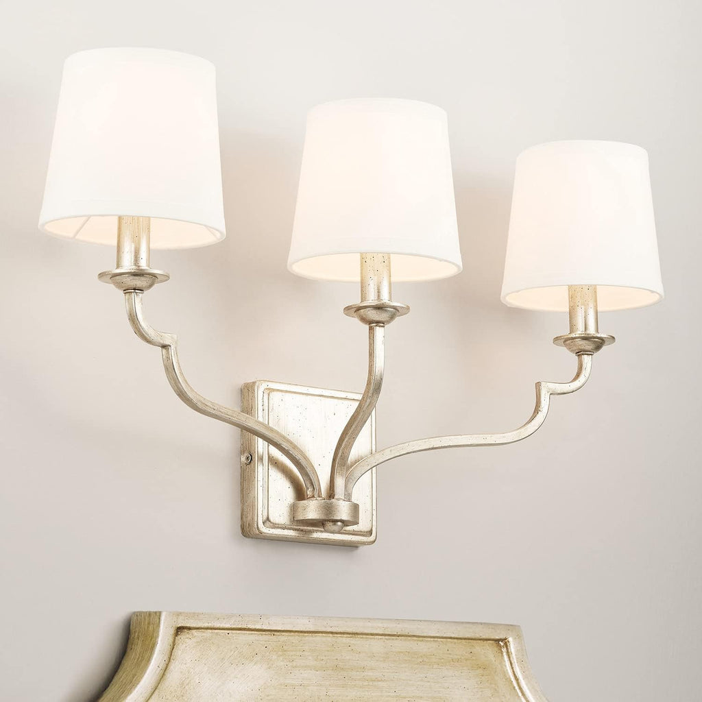 Capital Lighting 138731WG-698 Ophelia White Fabric Bath Vanity Wall Mount, 3-Light 180 Total Watts, 14" H x 25" W, Winter Gold