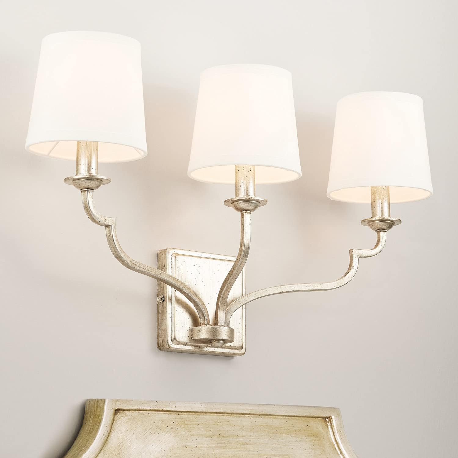 Capital Lighting 138731WG-698 Ophelia White Fabric Bath Vanity Wall Mount, 3-Light 180 Total Watts, 14" H x 25" W, Winter Gold
