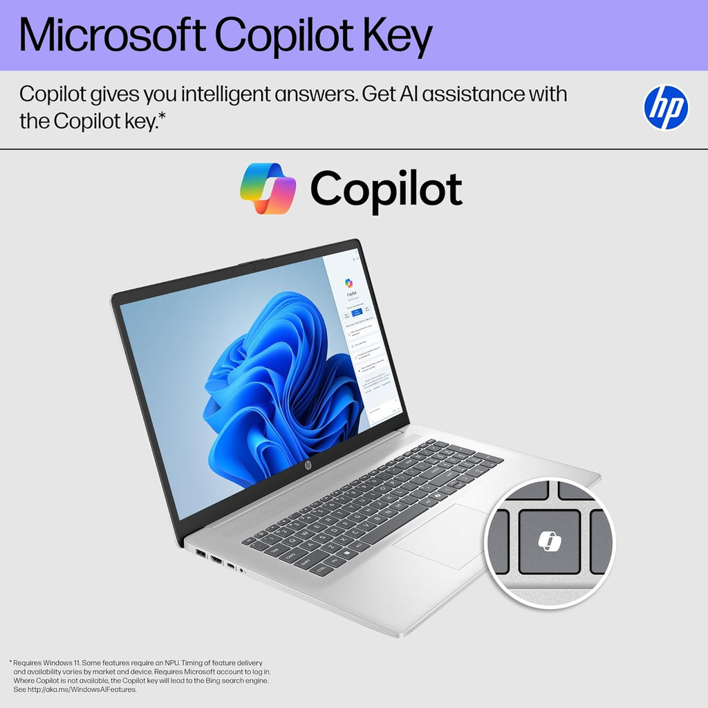 HP 17 inch Laptop 2026 for Business Student, Windows 11 Pro, 16GB RAM, 512GB SSD, AMD Ryzen 5 7430U, 17.3" Anti-Glare FHD IPS Display, AMD Radeon Graphics, Copilot Key, Bluetooth 5.4, w/Accessories