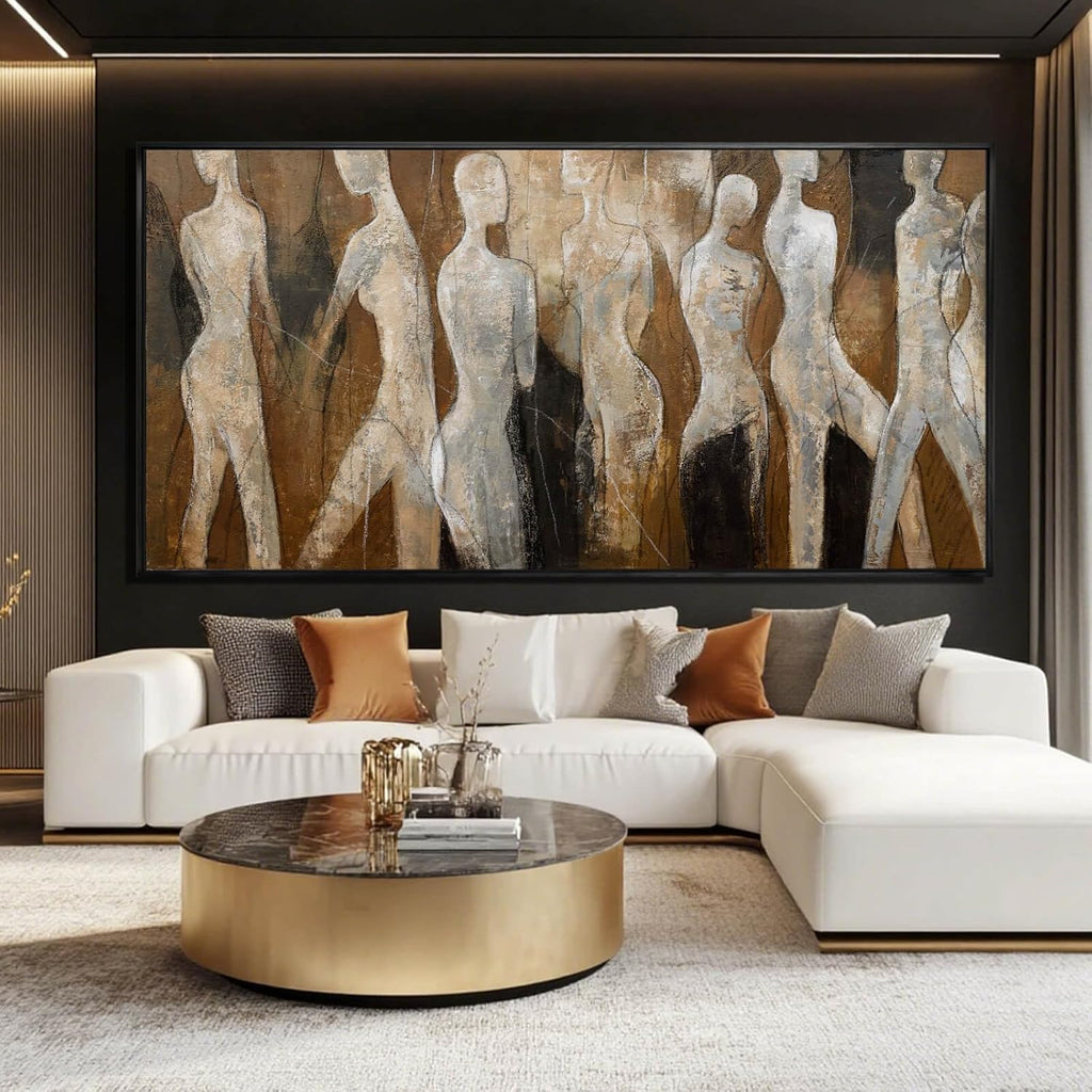 CHUDANHAO Black Line Wall Decor Brown Canvas Wall Art Figure Wall Decorations 29"x58" Large Pictures for Living Room Artwork for Office