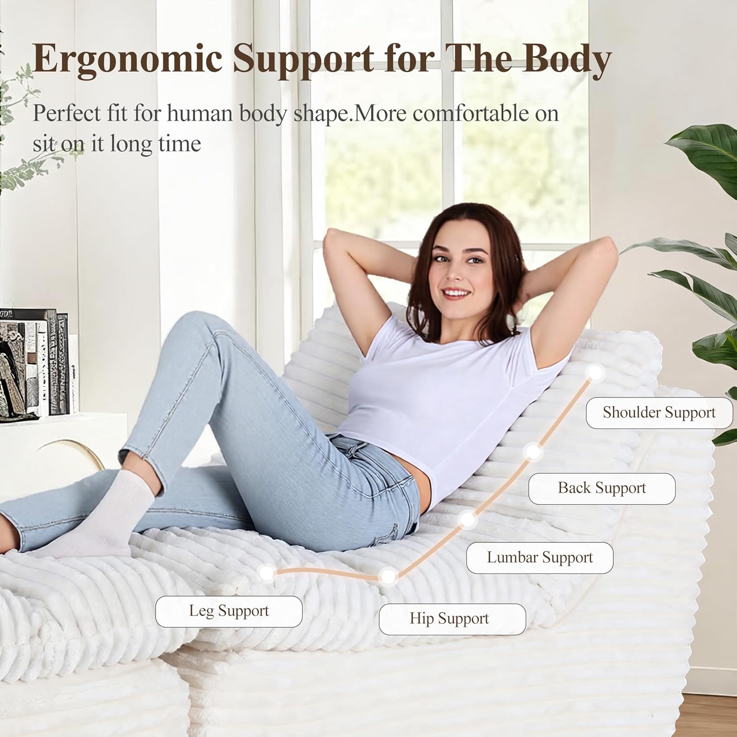 COLAMY Bean Bag Chair, Lounge Chair with Removable Ottoman for Adults, Comfy Fabric Sofa Bed Couch with Memory Foam, Backrest for Living Room, Office, Bedroom, Beige