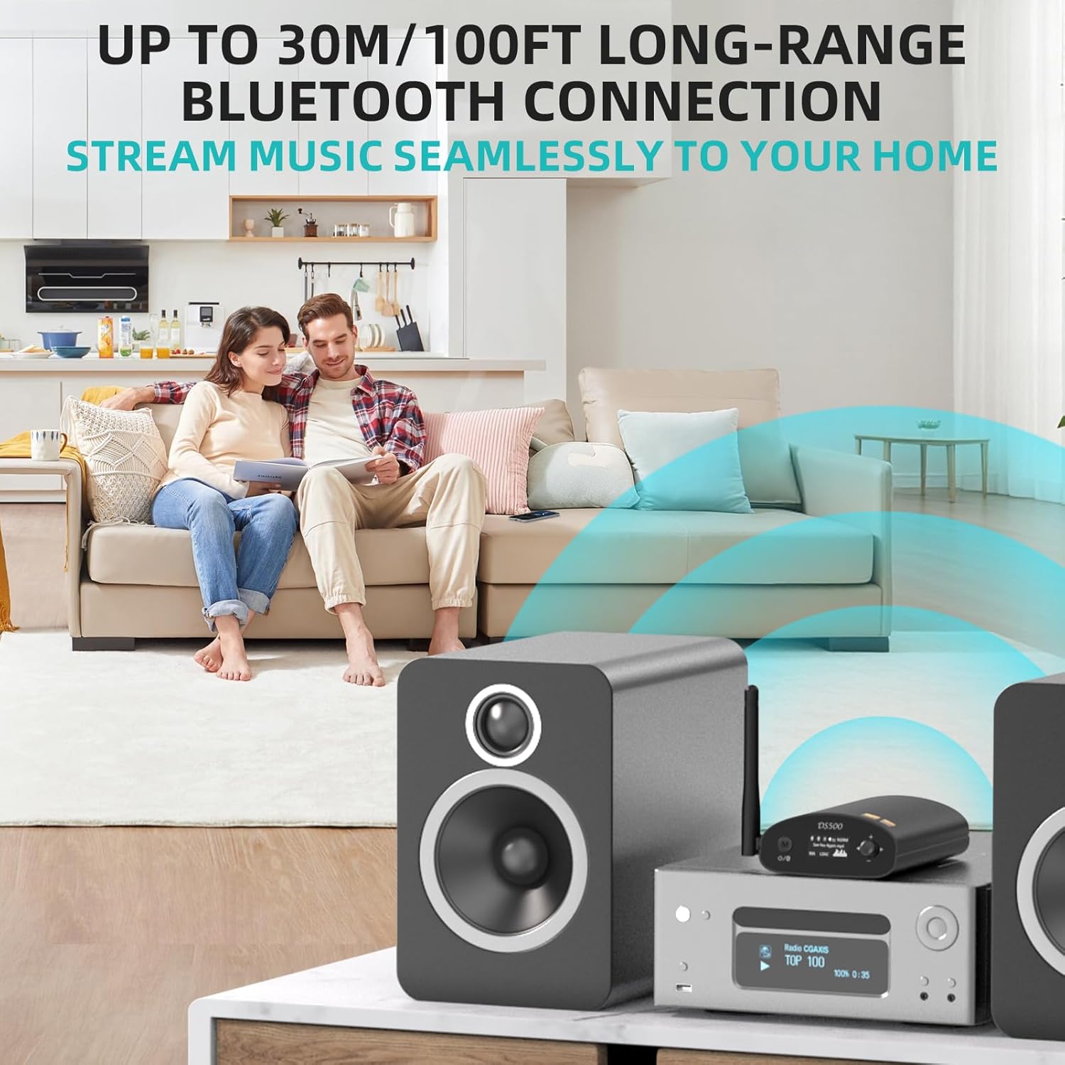 1Mii DS500 Hi-Res Bluetooth 5.3 Receiver, 32-Bit/384kHz Audiophile DAC, Lossless LDAC & aptX HD, OLED Display, Built-in EQ, RCA/Optical/Coaxial Out for Home Stereo, AV Receiver & Amplifier