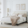 Full Size Bed Frame, Full Size Platform Bed Frame with Headboard, Upholstered Headboard, Sturdy Wooden Slats, Noiseless No Box Spring Required, Easy to Assemble, Beige