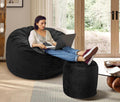 Memory Foam Bean Bag Chair, Oversized Sofa for Adults, Teens & Kids, Removable Velvet Cover, Ultra Comfortable for Gaming, Bedroom, Living Room, or Dorm(Black, 4ft w/Footstool)