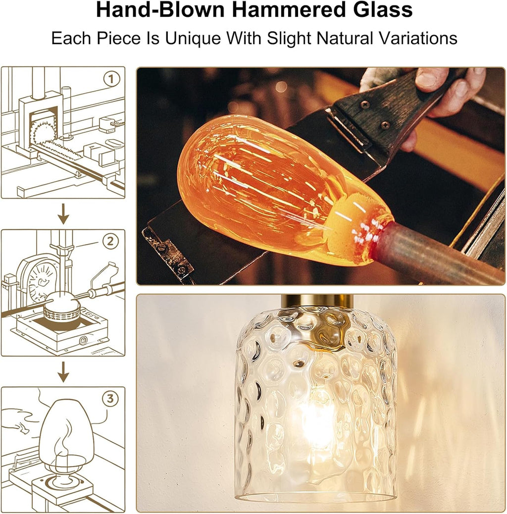 Bathroom Light Fixtures with Hammered Glass, 21.2" 3 Light Farmhouse Vanity Lights for Bathroom, Rustic Black and Gold Vanity Lighting Fixtures Over Mirror Makeup Room