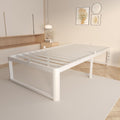 VYM 16 Inch Twin Size Bed Frames, Platform Bed with Metal Gaskets, Metal Bedframe No Box Spring Needed, DIY Headboard, Anti-Slip Mattress Stopper, Round Corner Leg, Easy Assembly, White