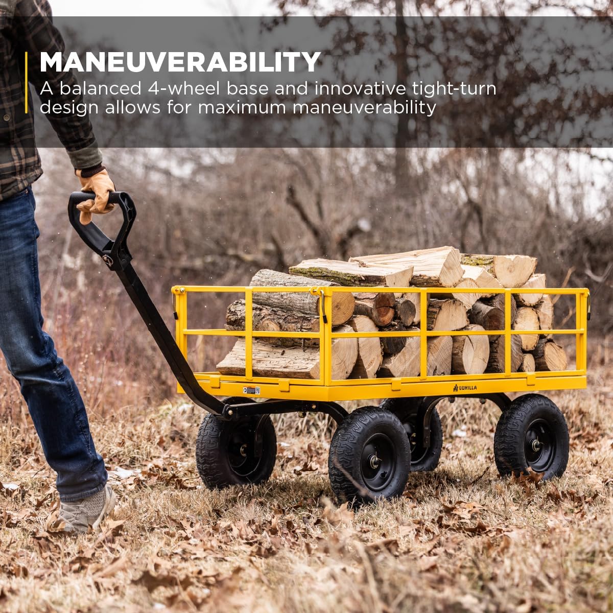 Gorilla Carts Heavy Duty, All Terrain Garden Wheelbarrow, 1200 Lb, Yellow - Gardening Equipment for Yard, Lawn, and Outdoor Use
