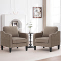 Accent Chairs Set of 2, Upholstered Living Room Chair with Side Pockets, Mid Century Modern Reading Chair for Bedroom, Comfy Armchair Single Sofa Side Chair for Office, Small Room, Brown
