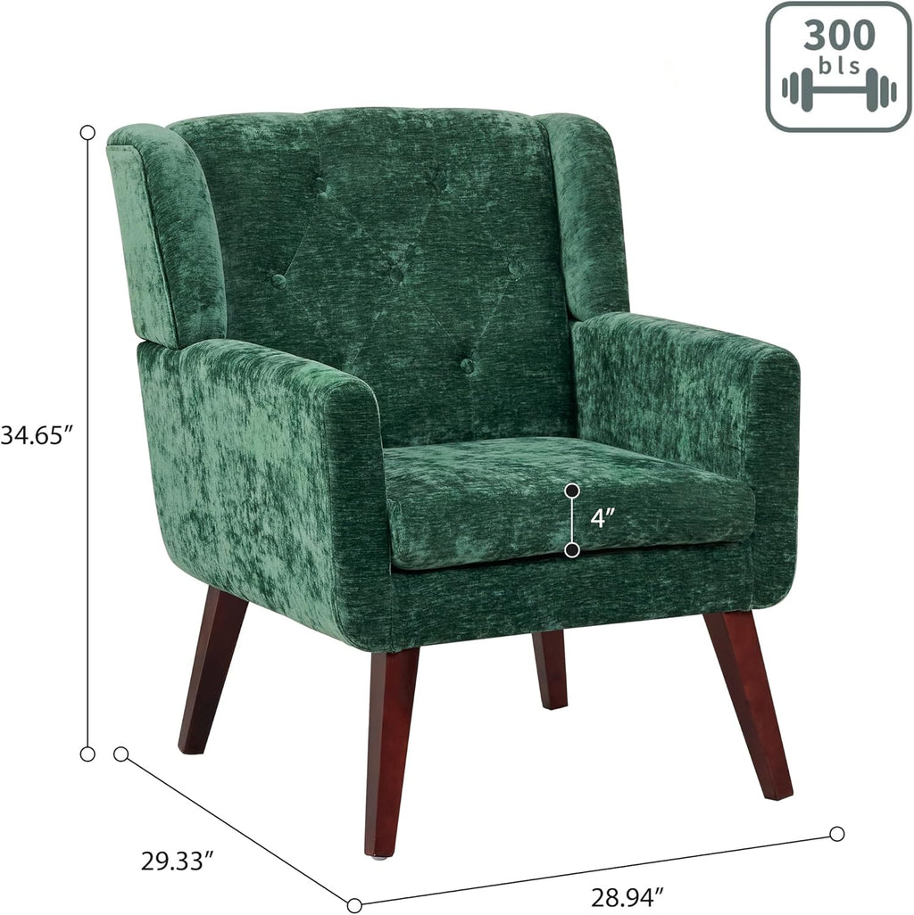 Accent Chair Button-Tufted Upholstered Living Room Chairs Comfy Reading Chair Mid Century Modern Chair with Linen Fabric Lounge Arm Chairs for Living Room Bedroom（Green）