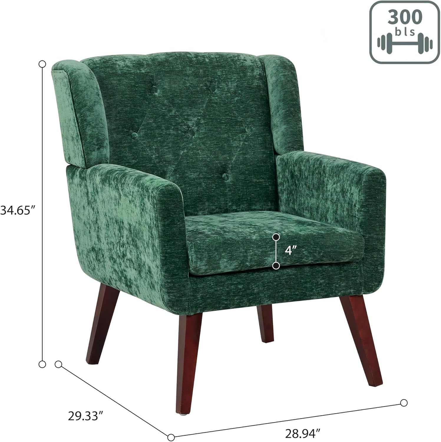 Accent Chair Button-Tufted Upholstered Living Room Chairs Comfy Reading Chair Mid Century Modern Chair with Linen Fabric Lounge Arm Chairs for Living Room Bedroom（Green）