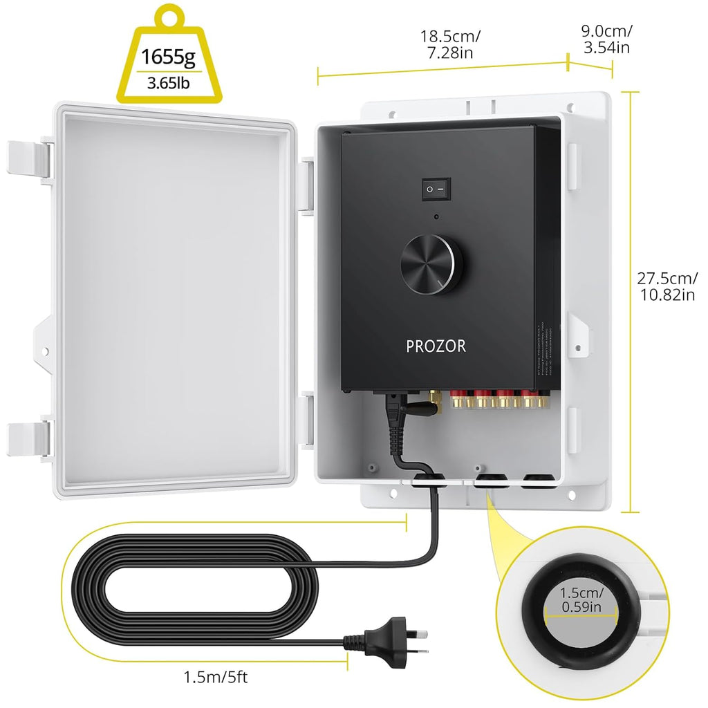 PROZOR Bluetooth 5.1 Power Amplifier for Outdoor Speakers, 4 Channel Bluetooth Amplifier for Speakers, 4*200W TPA3221 Speaker Amp with Waterproof Mounting Box for 4–8 Ohm Passive Speakers, Home Party
