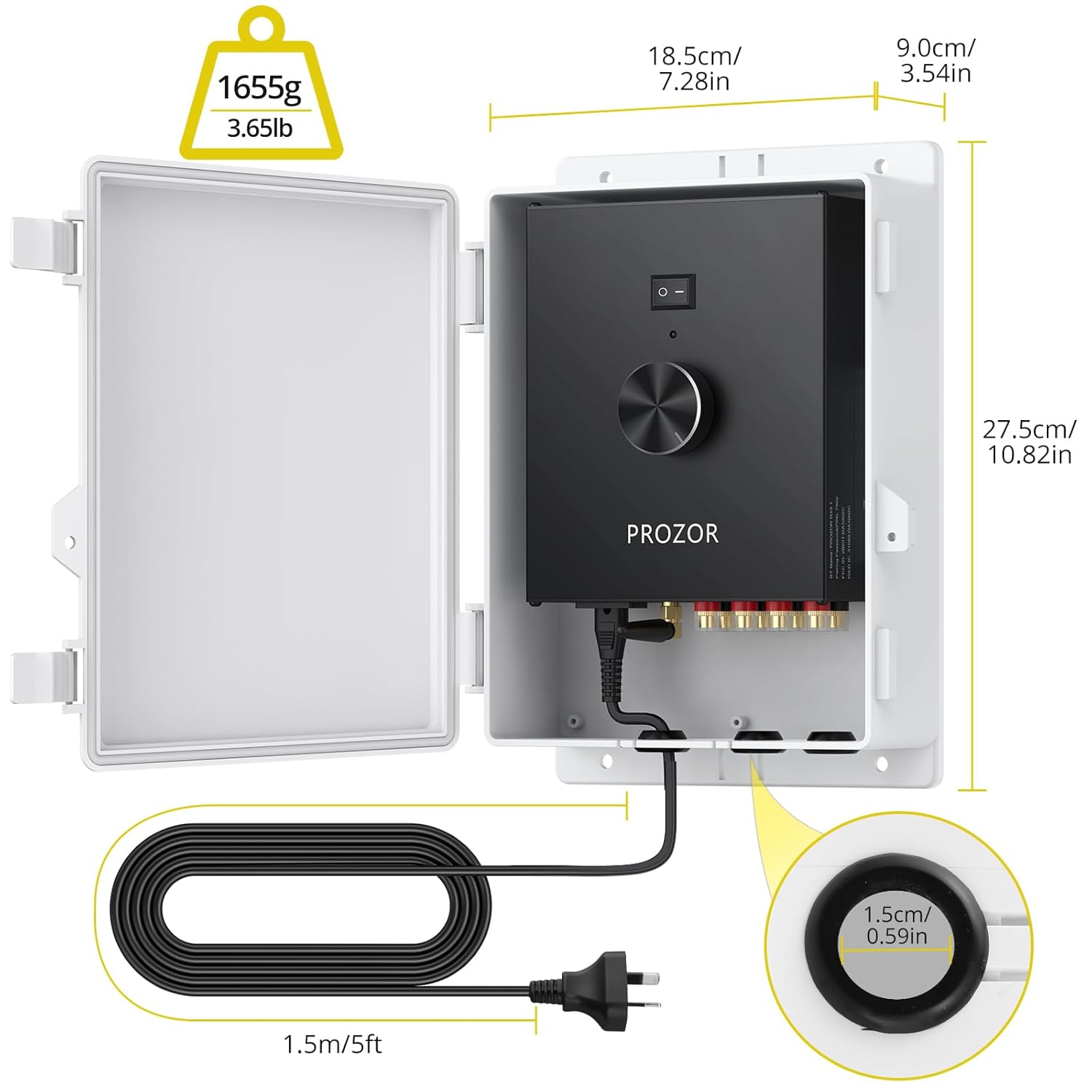 PROZOR Bluetooth 5.1 Power Amplifier for Outdoor Speakers, 4 Channel Bluetooth Amplifier for Speakers, 4*200W TPA3221 Speaker Amp with Waterproof Mounting Box for 4–8 Ohm Passive Speakers, Home Party
