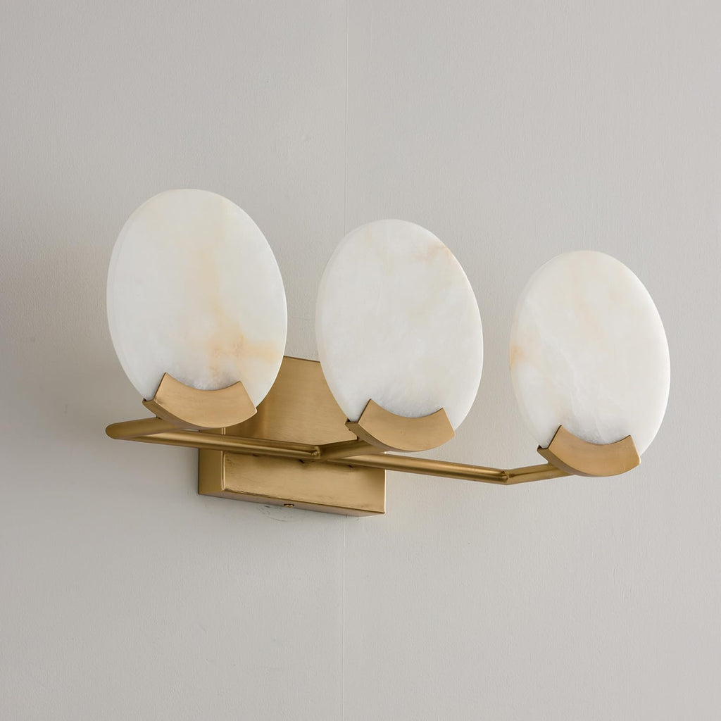 Capital Lighting 154631AD Oriya Modern Natural Alabaster Stone Bathroom Vanity Light, 3-Light 180 Total Watts, 8" H x 24" W, Aged Brass