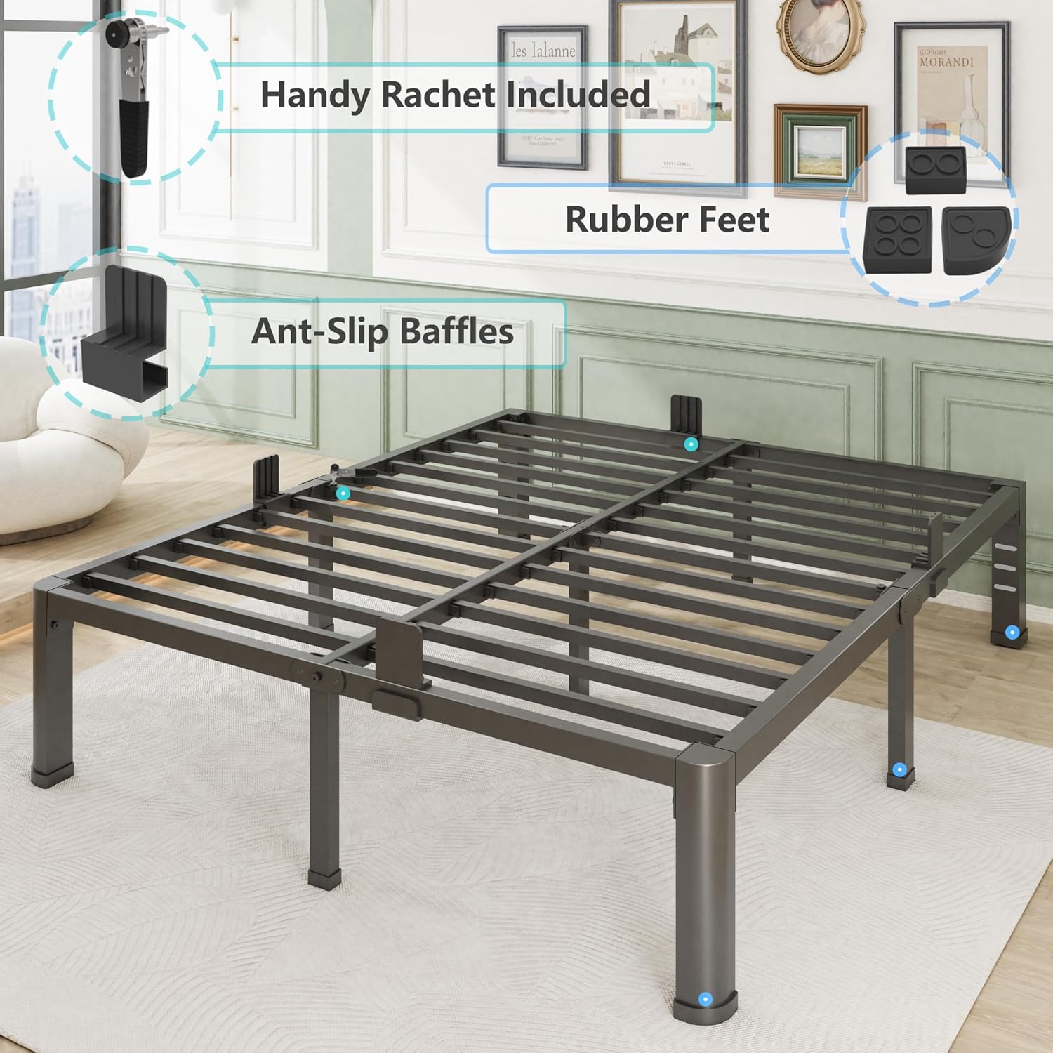 Firpeesy 14 Inch Full Size Bed Frame, Sturdiness Metal Full Platform Bed Frame with Storage, No Box Spring Needed, Noiseless, Ease of Assembly
