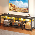 Furologee TV Stand with Power Outlets and LED Lights, 63 Inch Entertainment Center for 60 65 70 Inch TVs, Media Console Table with Open Shelves, for Bedroom, Living Room, Black