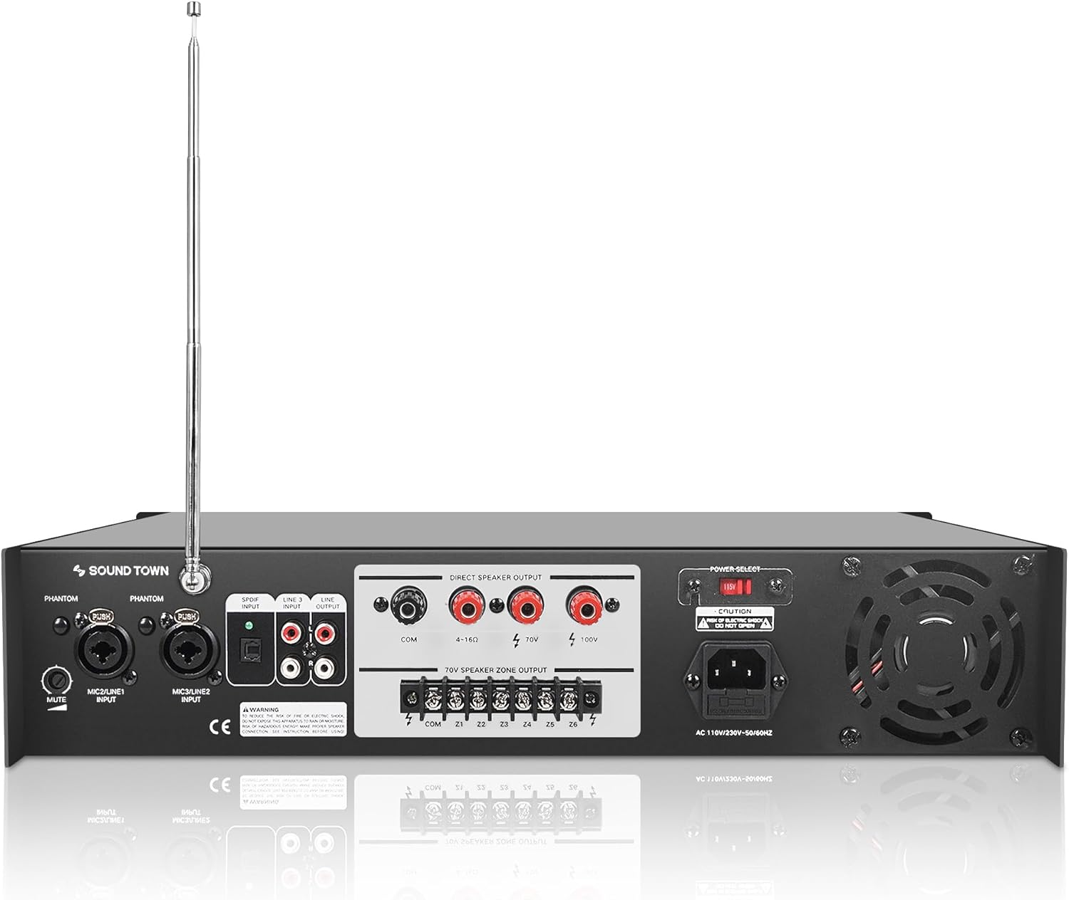Sound Town 360W 6-Zone 70V/100V Commercial Power Amplifier with Bluetooth, Optical, Phantom Power, for Restaurants, Lounges, Bars, Pubs, Schools (STCA360-6Z)