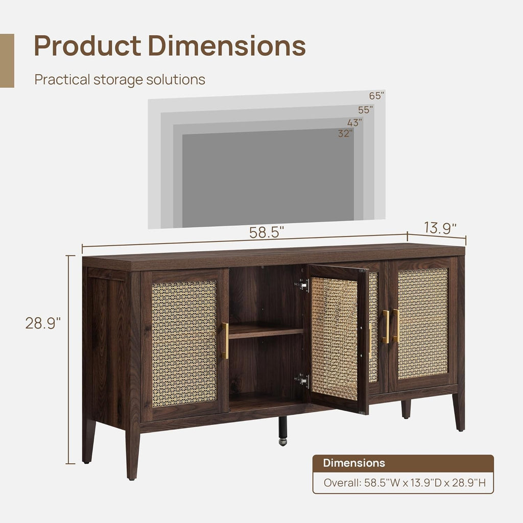 SICOTAS TV Stands for Living Room-Entertainment Center with Storage for Bedroom-Mid Century Modern Television Stands with 4 Doors 59" Media Console TV Cabinet Credenza for 45 50 55 60 65 Inch TVs