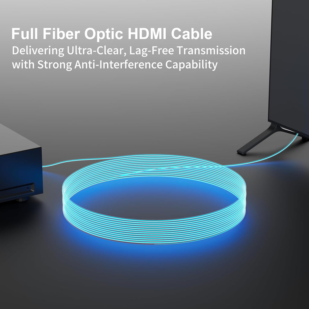 RUIPRO 8K Detachable Full Fiber Optic Armored HDMI 2.1 Cable 100FT, Ultra High Speed 48Gbps, Support 8K@60Hz 4K@120Hz, Dynamic HDR, eARC, Compatible with PS5/Xbox/Blu-ray/TV/Monitor/Projector