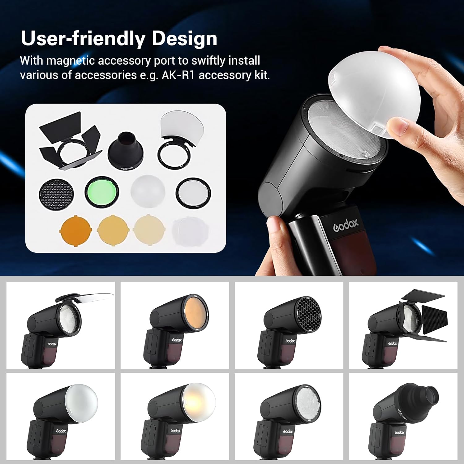 Godox V1 V1-C Flash for Canon, 2.4G TTL Round Head Camera Flash Speedlite HSS 1/8000s, 480 Full Power Flashes, Rechargable Li-ion Battery, 10 Levels LED Modeling Lamp, External Flash for Canon