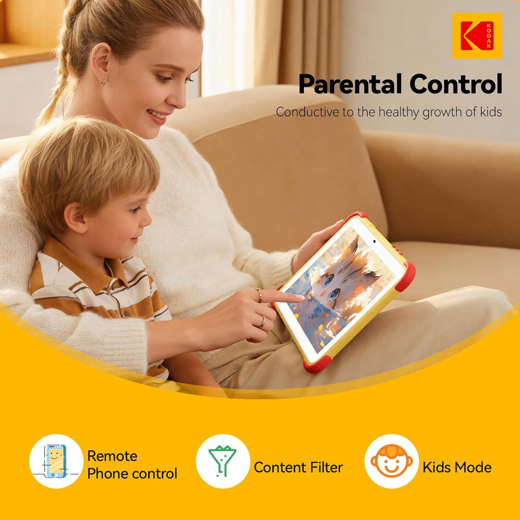 KODAK 10.1 Inch Android 15 Kids Tablet, 12GB RAM+64GB ROM(1TB Expand) Tablet for Kids, 6000mAh Battery, Parental Control, Blue Light Eye Protection, Shockproof Case for Learning