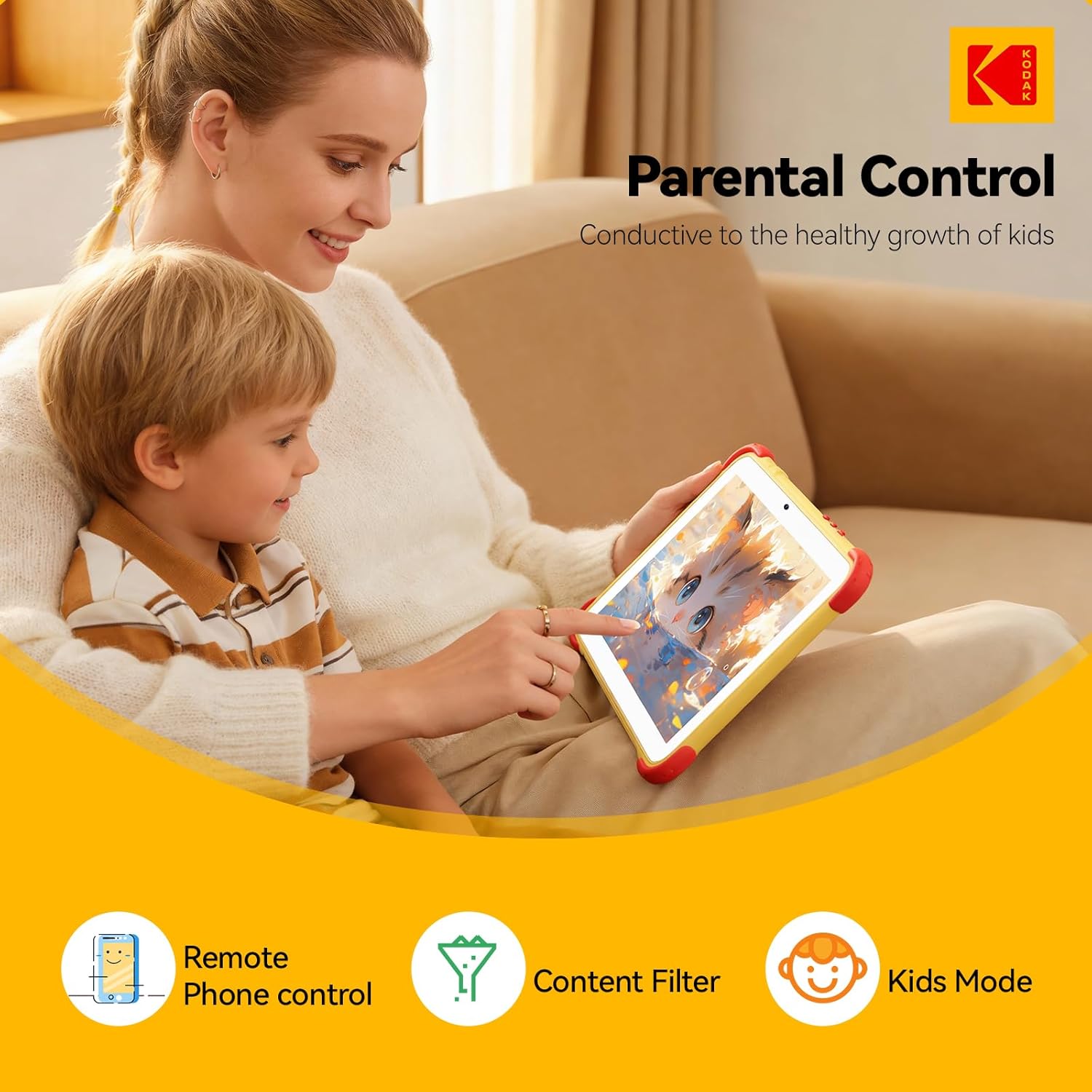 KODAK 10.1 Inch Android 15 Kids Tablet, 12GB RAM+64GB ROM(1TB Expand) Tablet for Kids, 6000mAh Battery, Parental Control, Blue Light Eye Protection, Shockproof Case for Learning