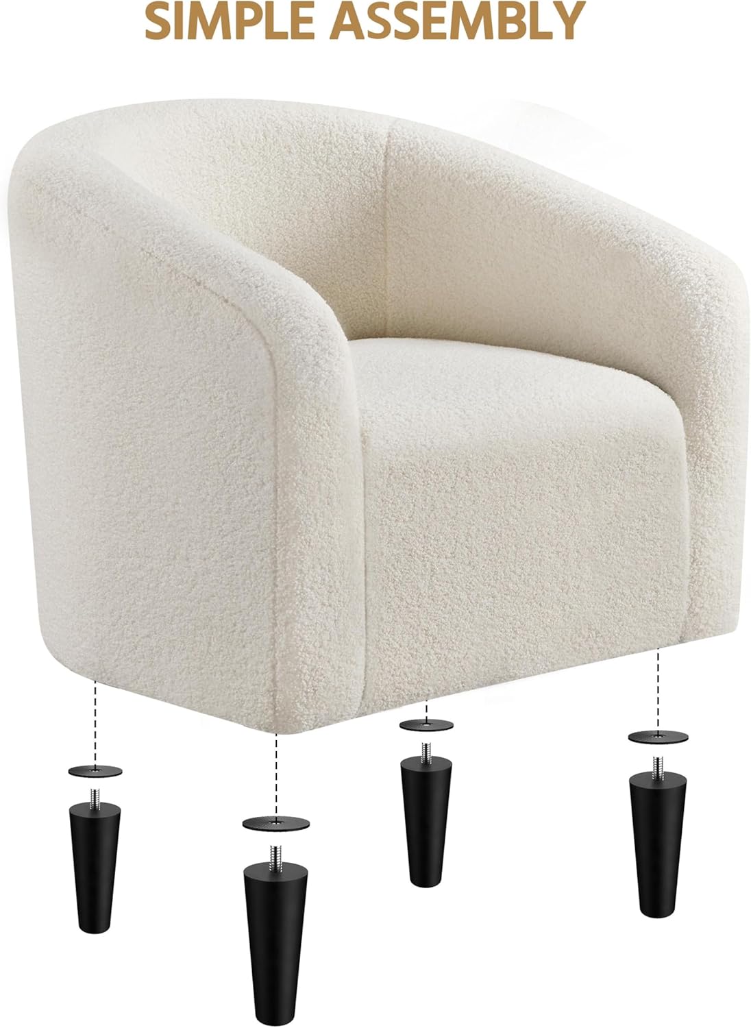 Yaheetech Barrel Chairs, Furry Accent Chairs with Soft Padded Armrest for Living Room Bedroom Waiting Room Office, Set of 2, Ivory