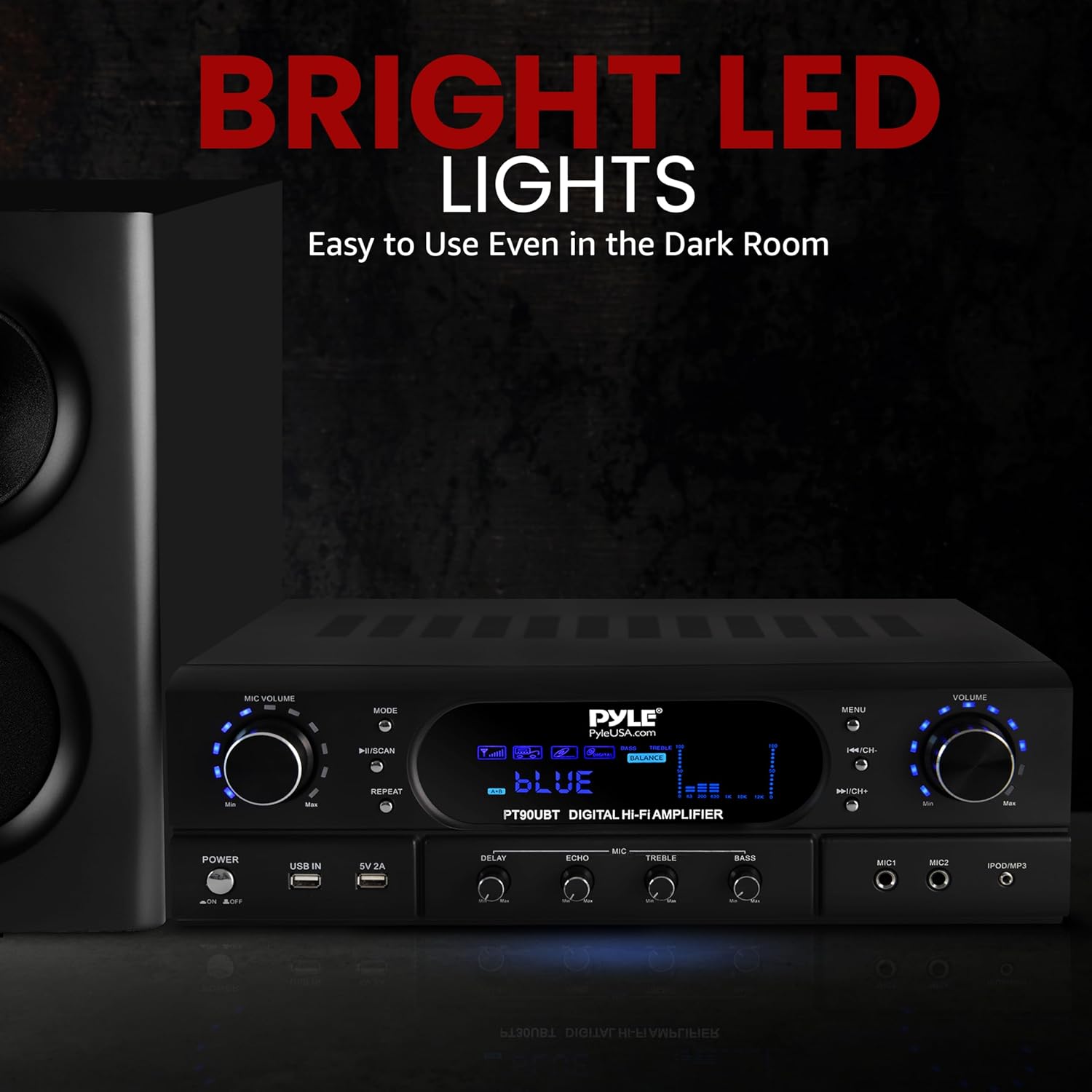 Pyle Home Bluetooth Theater Receiver Amplifier - 500 Watts Peak Power Amp w/Treble, Bass, Echo Control, MP3/USB/FM, Dual Channel Audio Stereo System for Streaming Entertainment, Karaoke