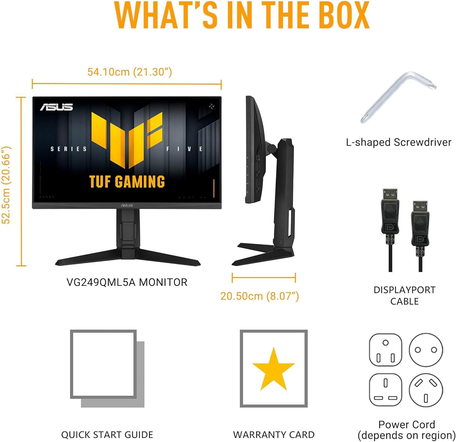 ASUS TUF Gaming Series 5 23.8” 1080P Monitor (VG249QML5A) - Fast-IPS, 240Hz, 0.3ms, G-SYNC Compatible, FreeSync Premium, 99% sRGB, Height Adjustable, DisplayWidget, Gaming AI, 3 yr Warranty