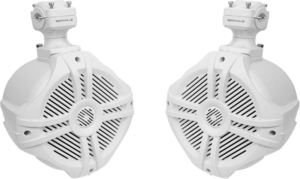 Rockville RXM-S6 Bundle: 2600W Marine 6-Ch Amplifier with PA Mic, (4) RMSTS65W 6.5 in 800W Per Pair 2-Way Boat Speakers, (2) RWB70W 250W Wakeboard Tower Speakers, RMWK4 4 AWG Amp Install Kit, 8-Items