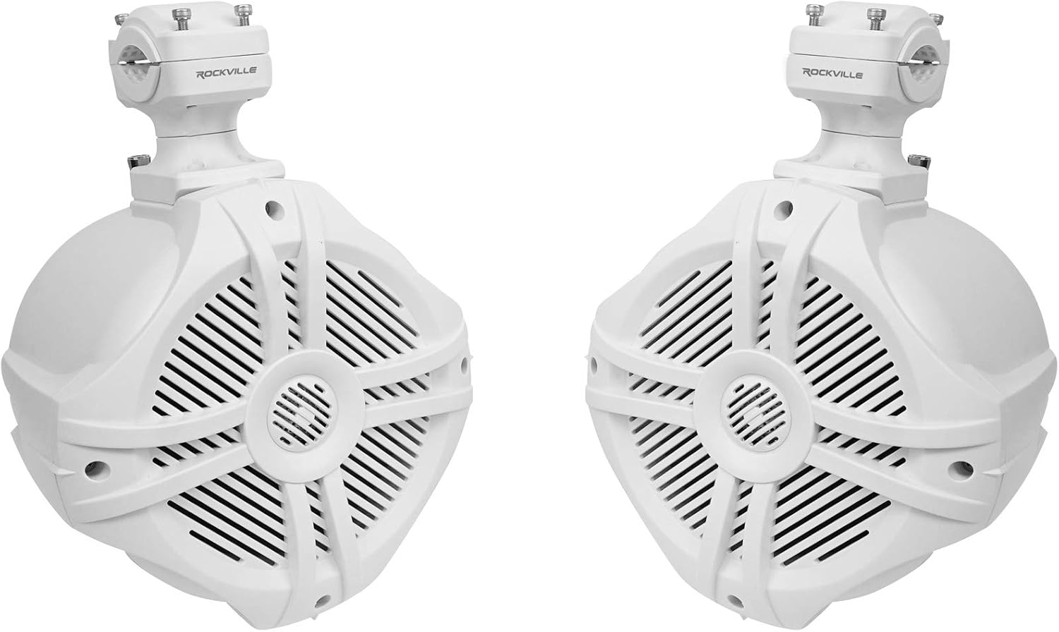 Rockville RXM-S6 Bundle: 2600W Marine 6-Ch Amplifier with PA Mic, (4) RMSTS65W 6.5 in 800W Per Pair 2-Way Boat Speakers, (2) RWB70W 250W Wakeboard Tower Speakers, RMWK4 4 AWG Amp Install Kit, 8-Items
