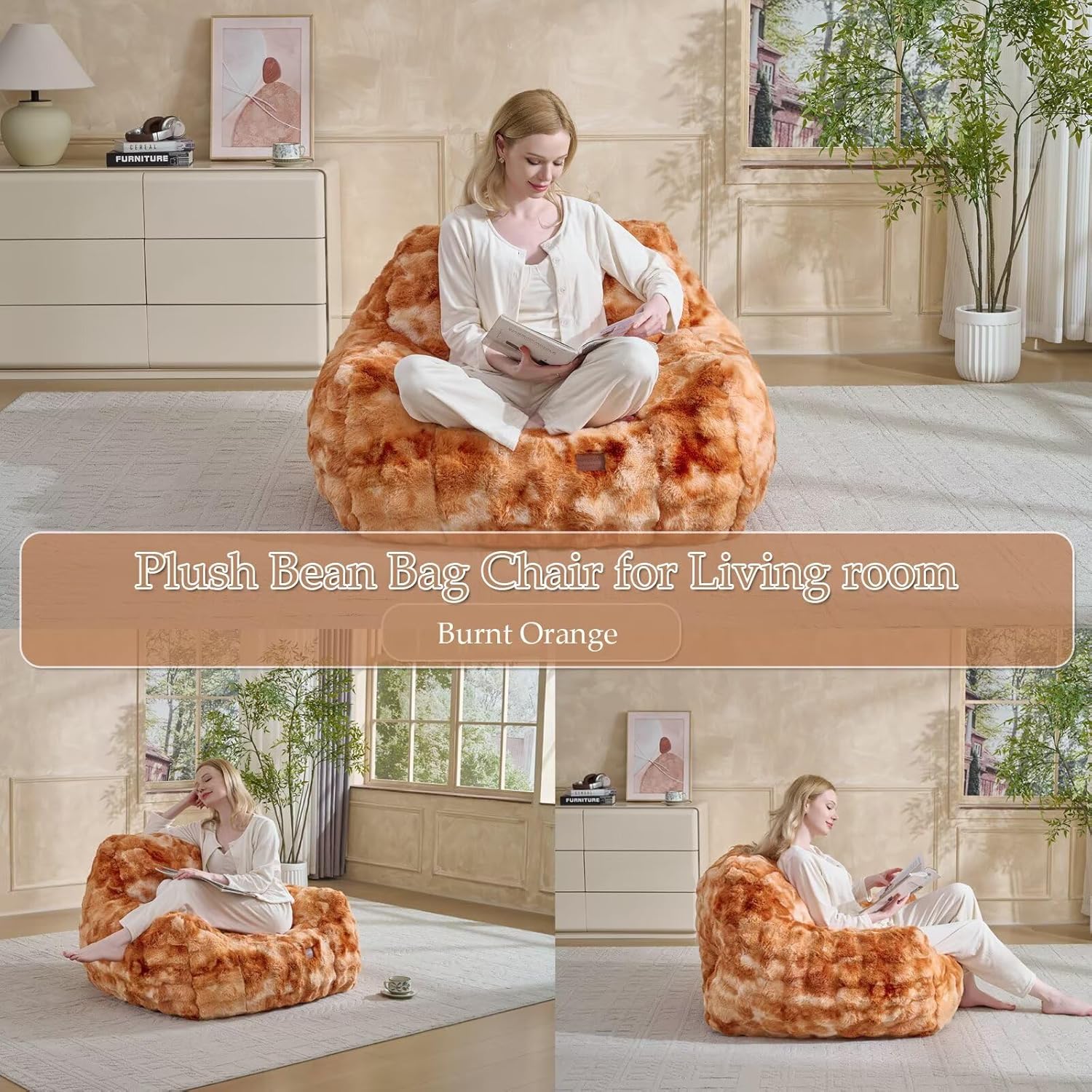 Giant Bean Bag Chair,Oversized Plush Comfy Bean Bag Sofa for Adults and Kids,Ultra Soft Living Room Bedroom Game Room Bean Bags with Armrests-Tie dye Burnt Orange