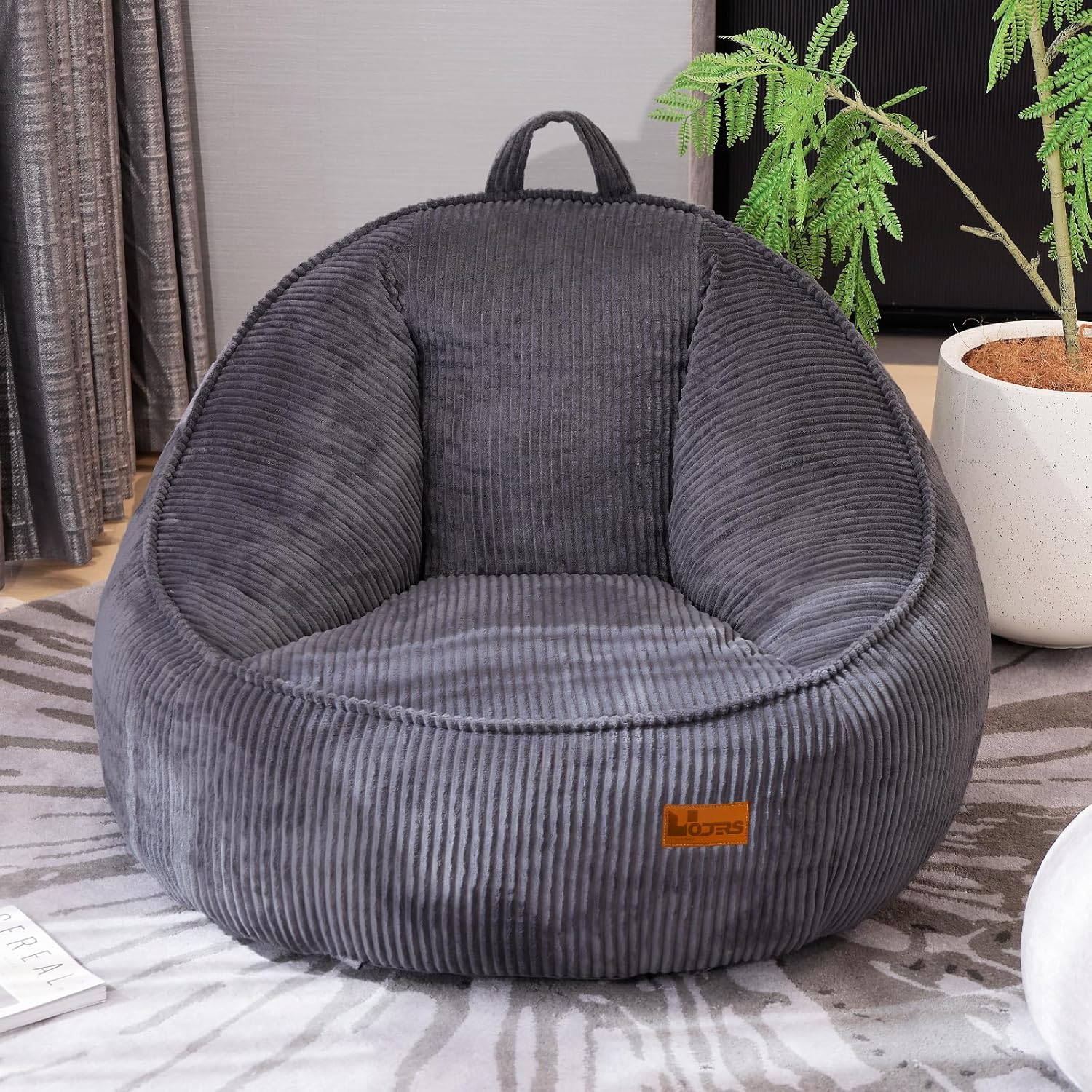 Bean Bag Chair, Cozy Fluffy Beanbag Chairs with Filler for Teens and Kids, Floor Lazy Sofa for Living Room Gaming & Reading (M-Charcoal)