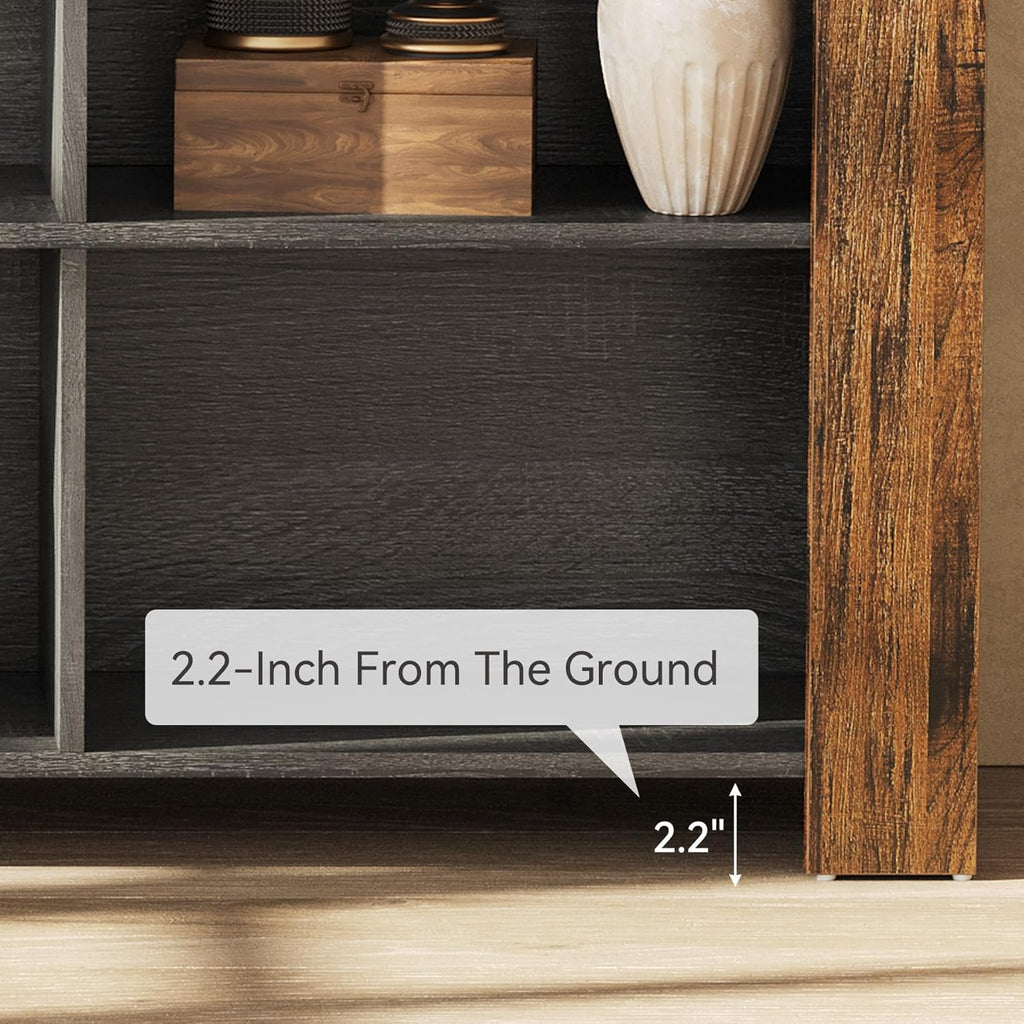 LITTLE TREE TV Stand with Storage, 63-Inch Entertainment Center with Shelves, Modern Media Console for Television up to 65" for Living Room, Bedroom, Brown + Black