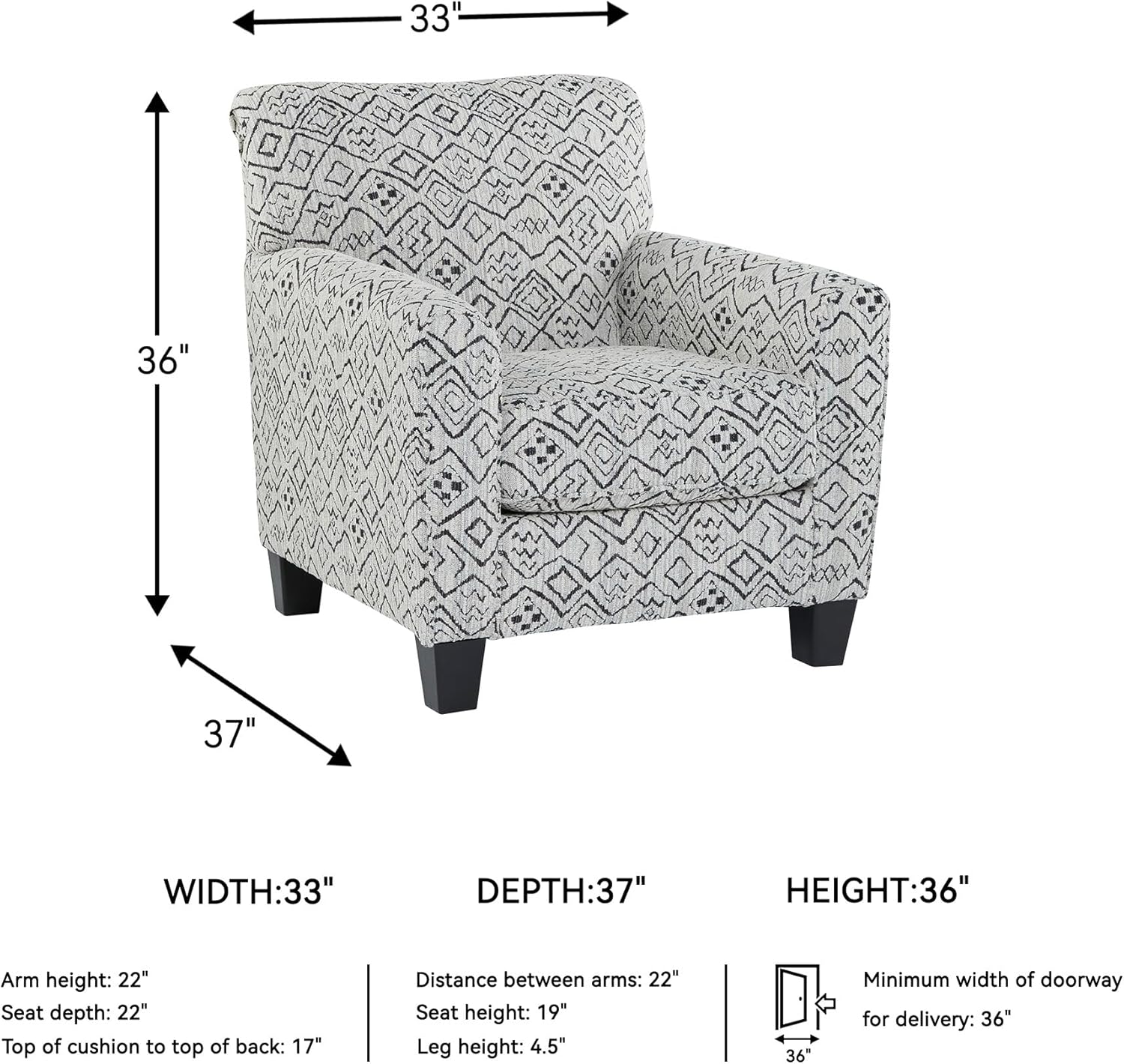 Signature Design By Ashley Hayesdale Modern Accent Chair with Removable Cushions and Tapered Legs, Black & Gray
