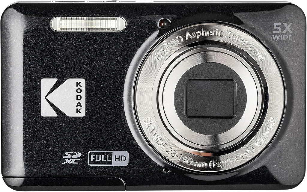 Kodak PIXPRO FZ55 Digital Camera (Black) | 16MP Sensor, 5X Optical Zoom, 28mm Wide-Angle Lens & Full HD Video | Great for Travel & Beginner Photography (FZ55BK) + 32GB Card + Case + Cleaning Cloth