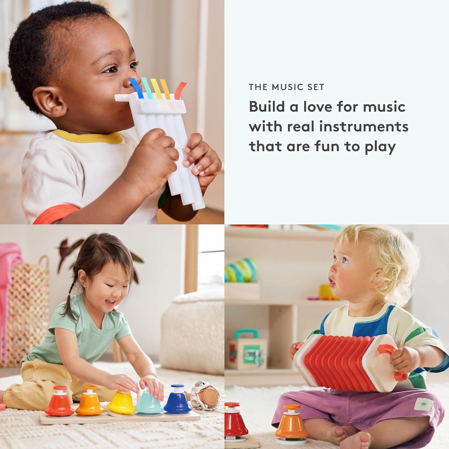 LOVEVERY | The Music Set | 6 Montessori Musical Instruments & Rhythm Book | Educational Toys for Toddlers & Preschoolers | Simple Songs and Play Guide | Ages 18 Months to 4+ Years