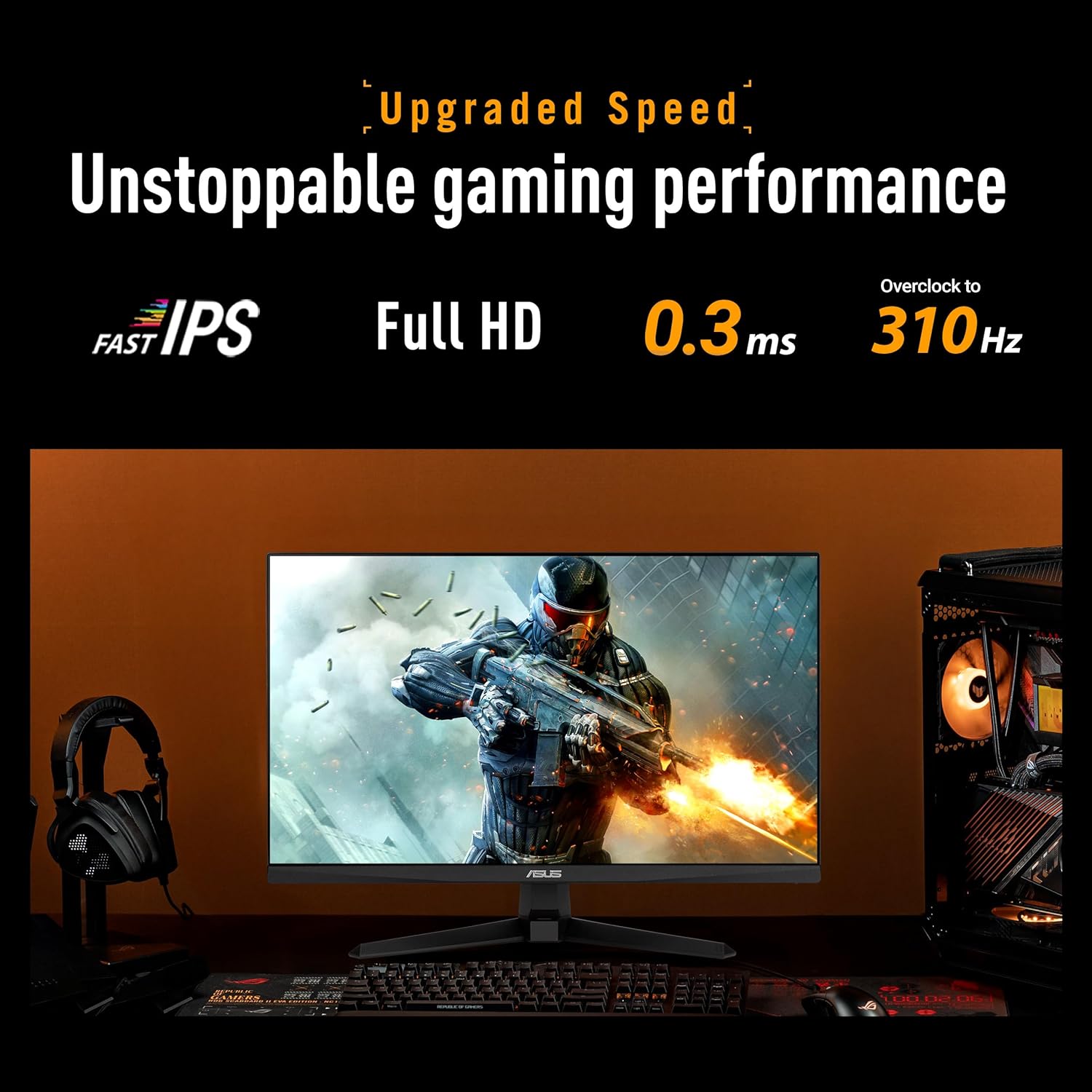 ASUS TUF Gaming Series 5 24.5” 1080P Monitor (VG259QMR5A) - Fast-IPS, 310Hz, 0.3ms, G-SYNC Compatible, FreeSync Premium, Extreme Low Motion Blur Sync, 99% sRGB, DisplayWidget, Gaming AI, 3 yr warranty