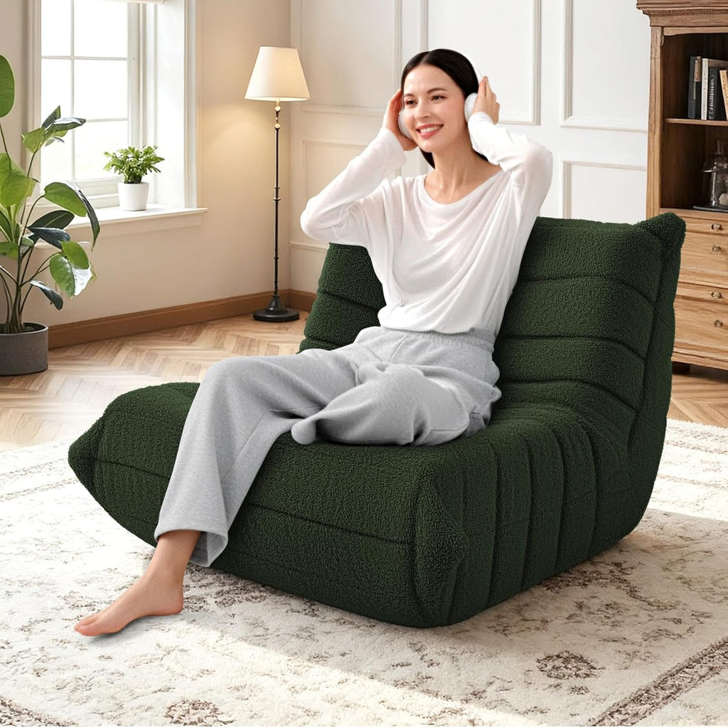 HABUTWAY Bean Bag Chairs Fireside Lazy Floor Sofa, Soft Teddy Fleece Bean Bag Sofa with High-Resilience Foam Filling .Beanbag for Living Room, Bedroom, Office (Green Teddy)
