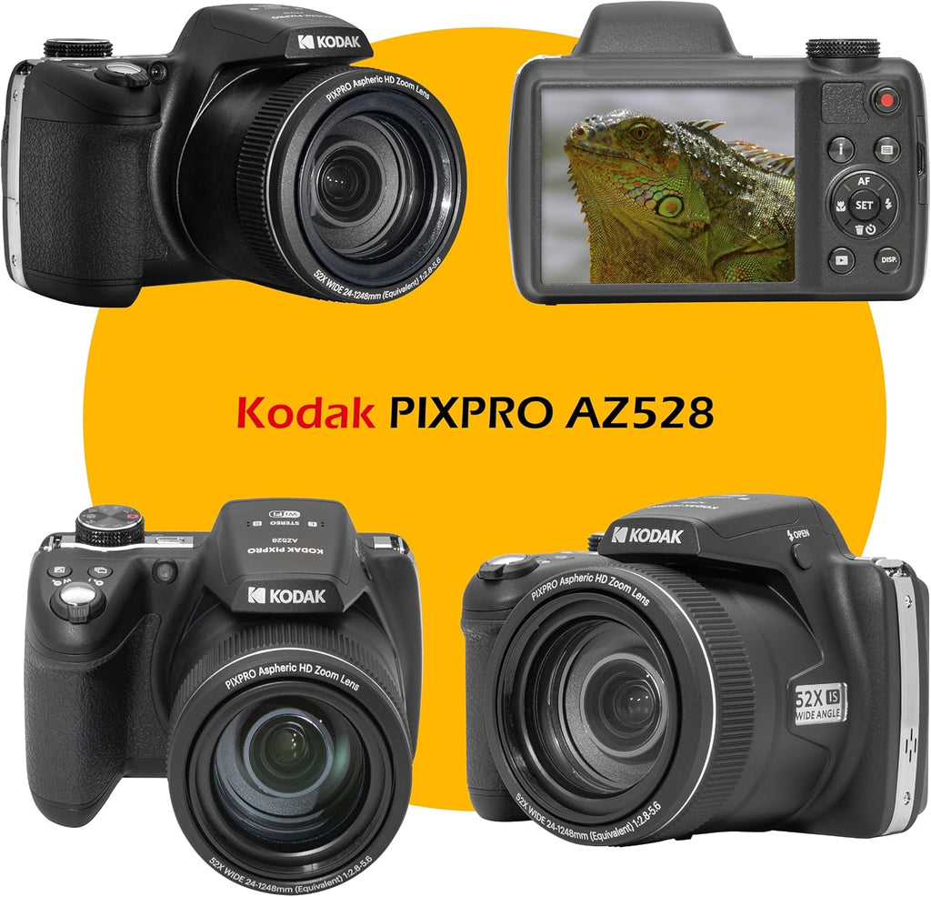 Kodak PIXPRO AZ528 16 MP Full HD Video Digital Camera (Black) with 52x Optical Zoom Bundle with Accessories Including Protective Camera Case, Battery & Charger, 32GB SD Card, Tripod and More