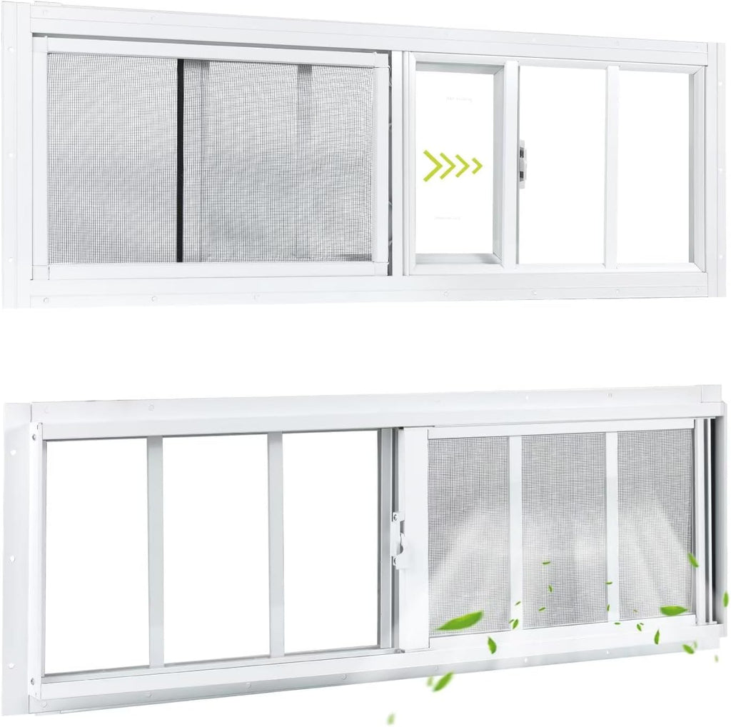 2 Pack Shed Windows, 10"x35" Sliding Windows, Transom Window with Tempered Glass for Shed, Chicken Coop, Playhouse, Household, Garage, Barns (White)