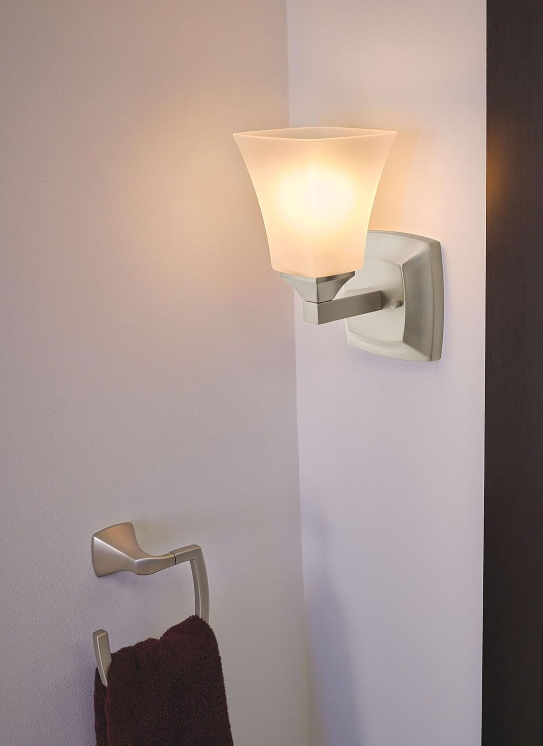 Moen YB5161BN Voss 1-Light Dual-Mount Bath Bathroom Vanity Fixture with Frosted Glass, Brushed Nickel