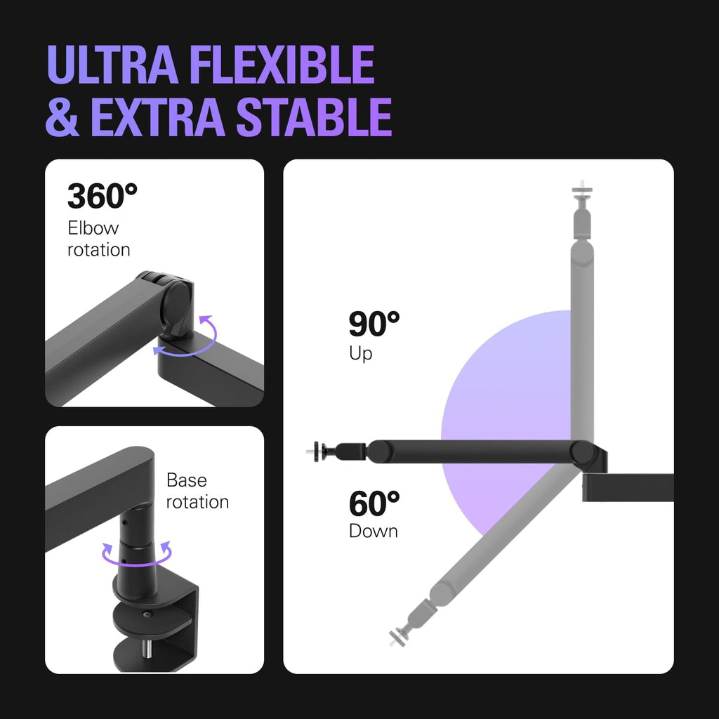 Elgato Wave Mic Arm Pro - 360° Rotatable Low Profile Gas Spring Microphone Arm, Works Mics/Shure SM7B/HyperX QuadCast/Rode/Blue Yeti & More – for Broadcasting/Podcasting/Streaming