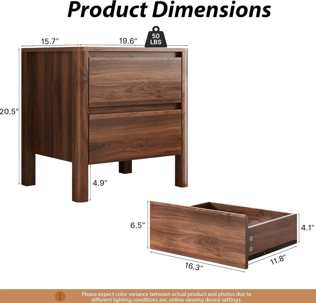 MAISONARIA Walnut 3-Piece Dresser Bedroom Set, 6 Drawers Dresser & 2 Drawer Nightstands with Hidden Handles, Wood Chest of Drawers for Bedroom, Living Room, Entryway