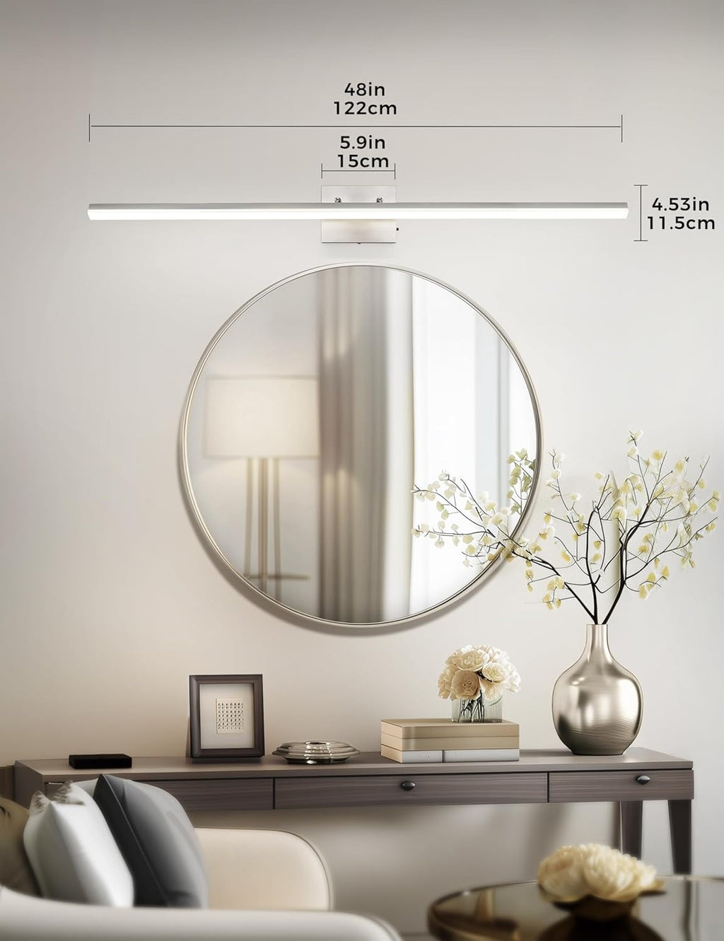 L LOHAS LED 48-Inch Bathroom Vanity Light Bar Over Mirror, Brushed Nickel Modern Bathroom Light Fixtures, 3CCT Adjustable LED Vanity Lights for Living Room Wall