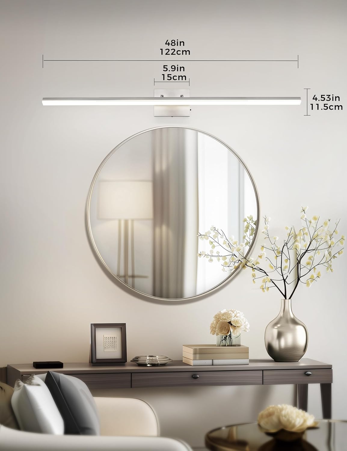 L LOHAS LED 48-Inch Bathroom Vanity Light Bar Over Mirror, Brushed Nickel Modern Bathroom Light Fixtures, 3CCT Adjustable LED Vanity Lights for Living Room Wall