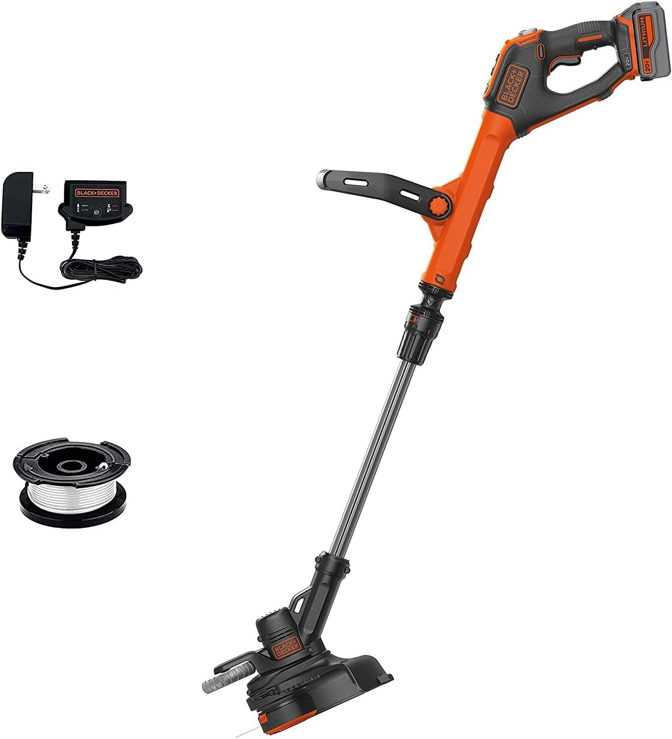 BLACK+DECKER 20V* MAX String Trimmer and Edger, EASYFEED Weed Wacker, 12 Inch Cutting Width, 2 Speed Control Weed Eater, (1) Battery and Charger Included (LSTE523)