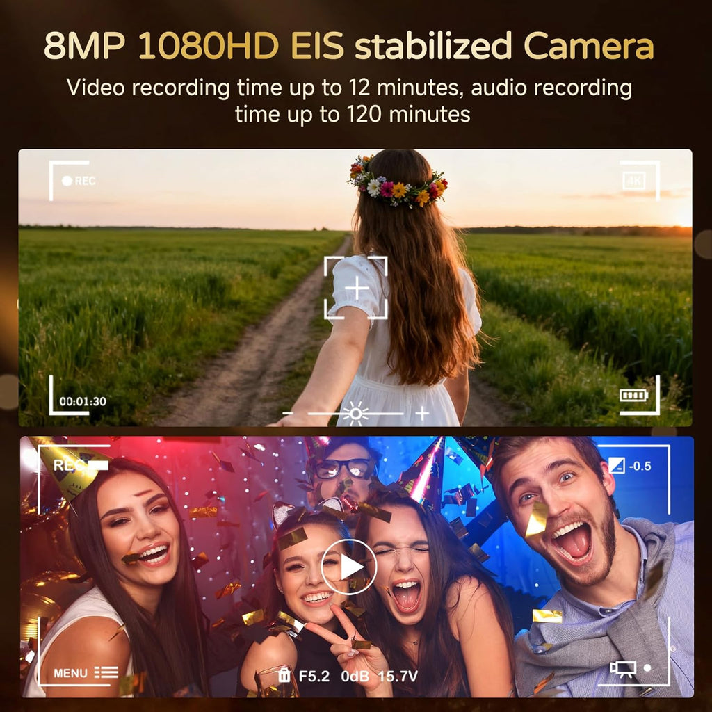 AI Smart Glasses with Camera, 8MP 4K HD Video & Photo Capture, Real-Time Translation, Recording Glasses with AI Assistant, Open-Ear Audio, Object Recognition, for Vlog, Outdoor & Hiking,Black-Business