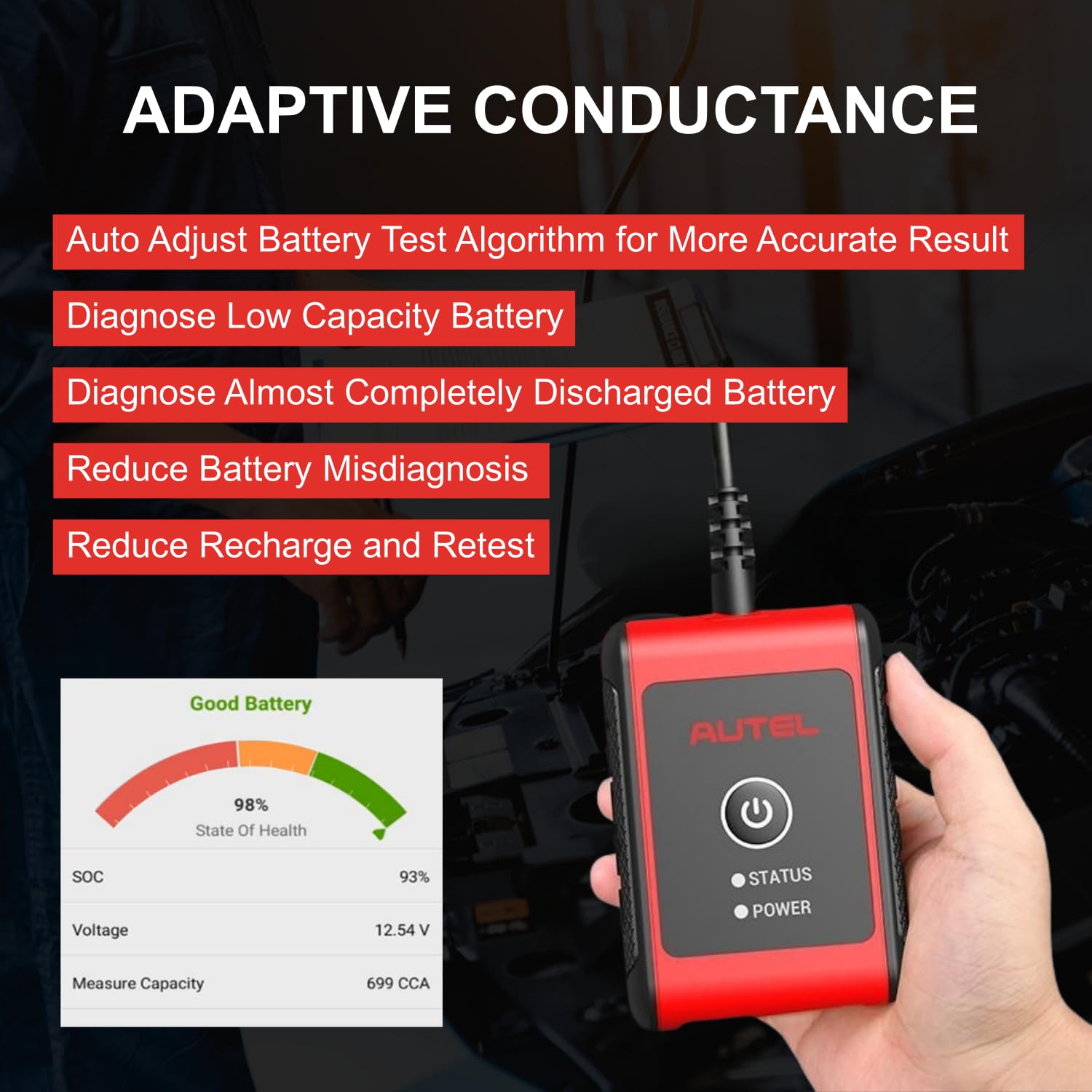 Autel MaxiBAS BT506 Car Battery Tester, 6V 12V Batteries: 100-2000 CCA Vehicle Battery Analyzer, Top Accuracy Adaptive Conductance, Battery Load Test for All Vehicles
